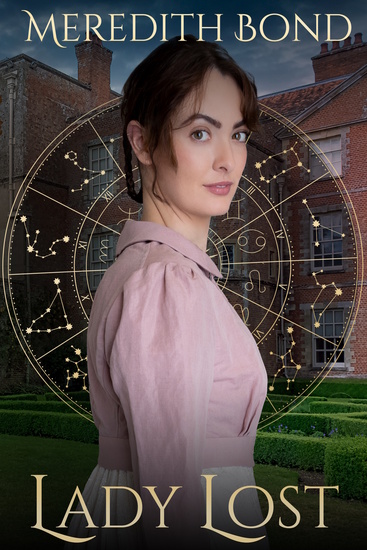 Woman looking at the reader with a circle of the Zodiac behind her.