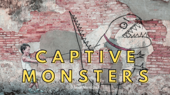 graffiti image of boy with monster on leash