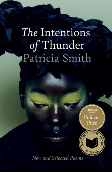 An dark-skinned, African American woman, elaborate hairdo, lowered eyes shadowed in green