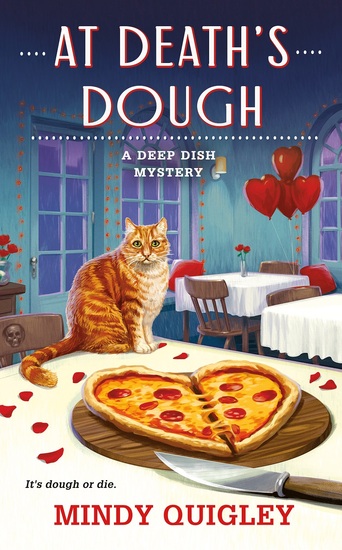 Cover of AT DEATH'S DOUGH, featuring a cat and pizza 