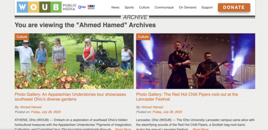 print screen from my page on WOUB news website