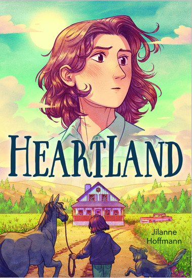 Cover of the middle grade novel HeartLand, featuring a girl, a horse, a dog, and a farmhouse