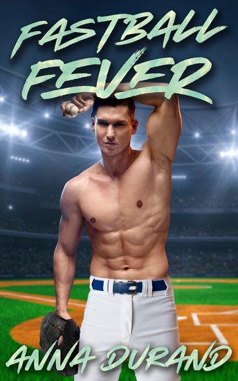 Image of a shirtless baseball player holding a ball above his his head and a catcher's mitt near his hip. The background shows a baseball stadium at night.