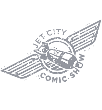 Logo for Jet City Comic show.  A rocket.