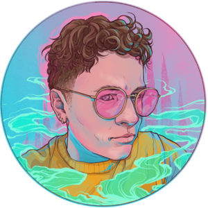 Illustration of Oleander who is wearing a yellow sweater and round pink glasses