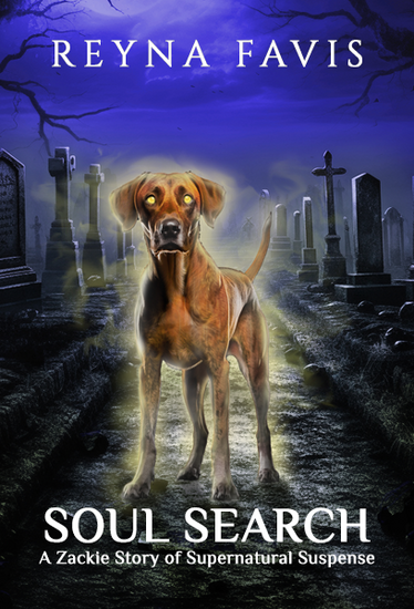 Book cover showing a supernatural dog in a cemetery at night