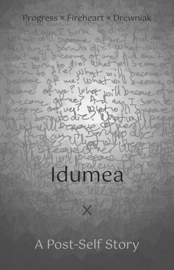 The title, Idumea, with the author and contributors' last names up at the top. In a blur, handwriting slowly disintegrates into unintelligible scribbles.