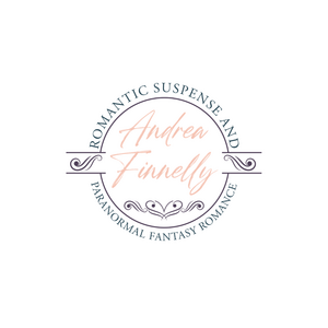 Andrea Finnelly circle logo with name in center, Romantic Suspense written on the top, and Paranormal/Fantasy Romance written on the bottom