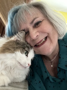 Author Karen Rose Smith with her cat Zander