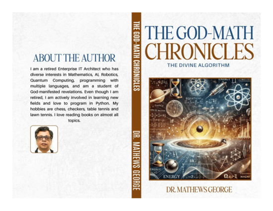 The God-Math Chronicles book cover with equations and cosmic energy artwork