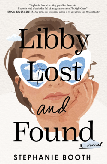 A thoughtful woman wearing cracked sunglasses that reflect a blue sky