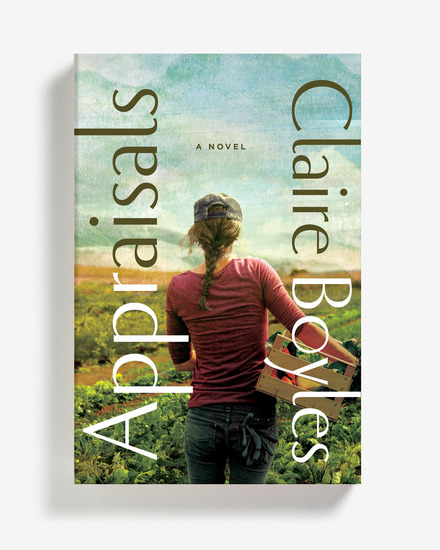 Book cover with female farmer in field, back to viewer.