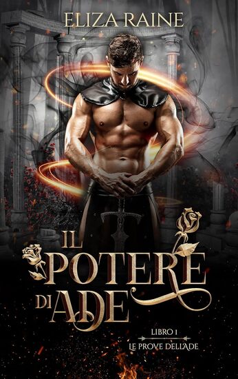 Romantasy book cover featuring a shirtless warrior holding a sword in ancient ruins with broken columns