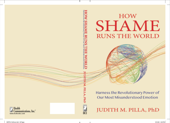 Cover showing title and subtitle with a graphic image of a globe of the world enveloped by colorful bands representing shame.