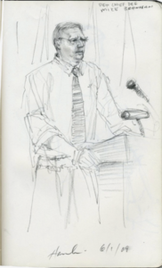 A sketch of me at a press conference at Guantanamo Bay Cuba by Janet Hamlin, a courtroom sketch artist, given to me by Janet Hamlin.