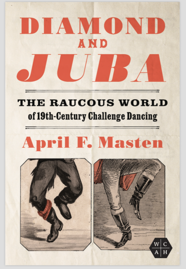 Book title and author's name printed above two pictures of dancing legs, designed in the style of a 19th-century poster.